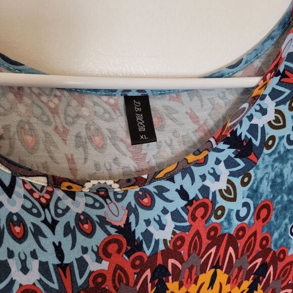 Boho Midi Dress Jersey Knit Colorful Geo Indie Casual Hippie Gypsy Pockets XL - Picture 8 of 11